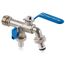 Bächlein Universal Doppel Auslaufhahn für den Garten [blau] inkl. 2 Schlauchanschlüssen - edler Doppelwasserhahn mit 1/2 Zoll Anschluss und 3/4 Zoll Adapter, Doppel Kugel-Auslaufventil