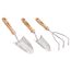 Amazon Basics - Gartenwerkzeug-Set, 3-teilig, mit Edelstahl-Kelle, Umpflanzkelle und Handharke, Silber/Holz-farbe