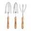 Amazon Basics - Gartenwerkzeug-Set, 3-teilig, mit Edelstahl-Kelle, Umpflanzkelle und Handharke, Silber/Holz-farbe