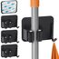 ECENCE Besenhalterung Wand selbstklebend - 4 Stück Besenhalter aus Edelstahl, Gerätehalter ohne Bohren - Mophalterung für Küche, Bad, Balkon & Garten - in Schwarz