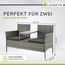 Juskys Polyrattan Gartenbank Monaco - 2-Sitzer Bank mit Tisch & Kissen - 133x63x84 cm - Rattan Sitzbank wetterfest Garten Balkon - grau-meliert