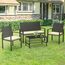 bigzzia Gartenmöbel Set, Rattan Garten Terrasse Outdoor Möbel 4 Teilig Set, einschließlich 2 Sessel, 1 Doppelsitzsofa mit stabilem Stahlgriff und 1 Tisch aus gehärtetem Glas, Schwarz