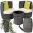 tectake® Rattan Set 2 Personen, Balkonmöbel, Aluminium Gartenmöbel Set, Outdoor Sitzgruppe mit 2X Stuhl, 1 Beistelltisch rund, 1 Vase, platzsparend zusammenschiebbar, mit Polster und Kissen - grau