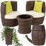 tectake® Rattan Set 2 Personen, Balkonmöbel, Aluminium Gartenmöbel Set, Outdoor Sitzgruppe mit 2X Stuhl, 1 Beistelltisch rund, Vase, platzsparend zusammenschiebbar, mit Polster Kissen - schwarz/braun