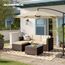 SONGMICS Gartenmöbel-Set, Balkonmöbel aus PE-Polyrattan, Terrassenmöbel, Ecksofa, Outdoor, handgeflochtenes Rattan, Lounge-Set, mit Kissen und Glastisch, braun-Taupe GGF005K03
