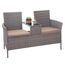 Mendler Poly-Rattan Sitzbank mit Tisch HWC-E24, Gartenbank Sitzgruppe Gartensofa, 132cm - grau, Kissen Creme