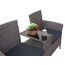 Mendler Poly-Rattan Sitzbank mit Tisch HWC-E24, Gartenbank Sitzgruppe Gartensofa, 132cm - grau, Kissen dunkelgrau