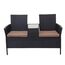 Mendler Poly-Rattan Sitzbank mit Tisch HWC-E24, Gartenbank Sitzgruppe Gartensofa, 132cm - schwarz, Kissen Creme
