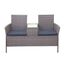 Mendler Poly-Rattan Sitzbank mit Tisch HWC-E24, Gartenbank Sitzgruppe Gartensofa, 132cm - grau, Kissen dunkelgrau