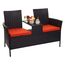 Mendler Poly-Rattan Sitzbank mit Tisch HWC-E24, Gartenbank Sitzgruppe Gartensofa, 132cm - schwarz, Kissen Terracotta
