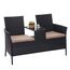 Mendler Poly-Rattan Sitzbank mit Tisch HWC-E24, Gartenbank Sitzgruppe Gartensofa, 132cm - schwarz, Kissen Creme