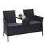 Mendler Poly-Rattan Sitzbank mit Tisch HWC-E24, Gartenbank Sitzgruppe Gartensofa, 132cm - schwarz, Kissen dunkelgrau