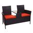 Mendler Poly-Rattan Sitzbank mit Tisch HWC-E24, Gartenbank Sitzgruppe Gartensofa, 132cm - schwarz, Kissen Terracotta