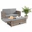 Melko Gartenset Polyrattan Lounge Sofa-Garnitur aus Holz in Grau mit klappbarer Fußbank & Stauraum, Tisch inklusive Kissen