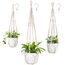 Mkouo 3er Set Makramee Blumenampel Pflanzenhänger Innen Pflanzkorb Hängender Blumentopfhalter Baumwollseil mit Perlen ohne Quasten, 73cm/89cm/109cm, Weiß