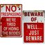 Wonderwin Beware of Well Just Beware & No Trespassing We're Tired of Hiding The Bodies 8” x 12” Retro Metal Sign Vintage Bar Decor Yard Signs - 2 PCS