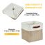 DECOMOMO faltbare Aufbewahrungskorb | robuster Stoffkorb mit Griffen für die Organisation von Regal, Kinderzimmer, Spielzeug, Schrank (Beige und Weiß, Würfel 28cm - 4er Pack)