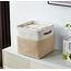 DECOMOMO faltbare Aufbewahrungskorb | robuster Stoffkorb mit Griffen für die Organisation von Regal, Kinderzimmer, Spielzeug, Schrank (Beige und Weiß, Würfel 28cm - 4er Pack)