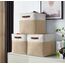 DECOMOMO faltbare Aufbewahrungskorb | robuster Stoffkorb mit Griffen für die Organisation von Regal, Kinderzimmer, Spielzeug, Schrank (Beige und Weiß, Würfel 28cm - 4er Pack)