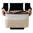 DECOMOMO Faltbarer Aufbewahrungskorb | Faltbarer stabiler Stoffkorb mit Griffen für die Organisation von Regal, Kinderzimmer, Spielzeugschrank (beige und weiß, extra groß – 15,8 x 12,5 x 10–3 Stück)
