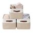 DECOMOMO Faltbarer Aufbewahrungskorb | Faltbarer stabiler Stoffkorb mit Griffen für die Organisation von Regal, Kinderzimmer, Spielzeugschrank (beige und weiß, extra groß – 15,8 x 12,5 x 10–3 Stück)