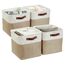 DECOMOMO faltbare Aufbewahrungskorb | robuster Stoffkorb mit Griffen für die Organisation von Regal, Kinderzimmer, Spielzeug, Schrank (Beige und Weiß, Würfel 28cm - 4er Pack)