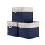 DECOMOMO faltbare Aufbewahrungskorb | robuster Stoffkorb mit Griffen für die Organisation von Regal, Kinderzimmer, Spielzeug, Schran ( Marineblau und Weiß, 33cm - 3er Pack)