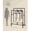 SONGMICS Kleiderständer, Kleiderstange, Garderobenständer mit 2 Kleiderstangen und Ablage, Rollen, bis 110 kg belastbar, Industrie-Design, für Schlafzimmer, Ankleidezimmer, schwarz HSR60B