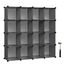 SONGMICS Schuhregal, Regalsystem, Steckregal, Set aus 16 Würfeln, DIY Regal, stapelbar, aus PP-Kunststoff, als Garderobe, für Schlafzimmer, Büro, 31 x 123 x 123 cm, grau LPC442G01