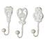 3tlg. Haken 3er Set Wandhaken weiß grau Kleiderhaken Haken Wandgarderobe Garderobenhaken Garderobe Eisen Shabby Chic Landhaus Vintage Nostalgie Antik Ornamente Barock