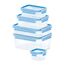 EMSA Clip & Close Frischhaltedosen-Set, rechteckig, quadratisch, 0,55 u. 1 u. 1,2 u. 2,2 L, 100 Prozent dicht, spülmaschinen-, gefrier-, mikrowellenfest, Transparent, Blau, 512753