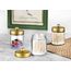 Apothekergläser, Badezimmer-Aufbewahrungs-Organizer, Aufbewahrungsbox für Arbeitsplatte, Organizer, niedlicher Qtip-Spenderhalter aus Glas mit Deckel, Wattestäbchen, Badesalz, Haarband, 2 Stück (Gold)