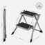 SONGMICS Trittleiter mit 2 Stufen, zusammenklappbar, Trittbreite 20 cm, Gummi, rutschfest, mit Griff, Belastung 150 kg, aus Stahl, Grau und Schwarz GSL002GY01