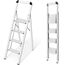KINGRACK Leiter Aluminium, Trittleiter 4 stufen klappbar, leiter 4 stufen mit Handlauf, rutschfeste Haushaltsleiter mit Klappsicherung, Aluleiter Belastbar bis 150 kg, für Zuhause, Büro, Garten,Silber