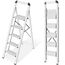 KINGRACK Stufenleiter, 5 Stufen, klappbare Stufenleiter mit Handlauf, rutschfeste Haushaltsleiter mit Klappsicherung, Aluminium Tritthocker, maximale Belastung 150 kg