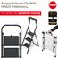 Hailo K100 Topline Alu-Klapptritt-Leiter - 2 extra große Stufen bis 150kg - Komfort-Trittleiter mit hochgeschwungenem Sicherheitsbügel & Ablageschale - Füße mit Soft-Grip-Sohle - rostfrei - Silber