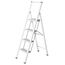 WENKO Leichte Aluminium Trittleiter mit 4 Stufen für 100 cm höheren Stand, rutschsichere XXL-Stufen, Design Klapptrittleiter, TÜV Süd Zertifiziert, 44 x 153 x 5,5 cm, Weiß