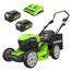 Greenworks Selbstfahrender Akku Rasenmäher 48V (24V x 2) bis zu 480m², 46cm Schnittbreite, 55L Sack Rasenmäher Elektro Plus Zwei 4Ah-Akkus und Doppelladegerät,3 Jahre Garantie,GD24X2LM46SPK4X
