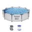 Bestway Steel Pro MAX Frame Pool-Set mit Filterpumpe Ø 305 x 76 cm, lichtgrau, rund & Flowclear™ quadratische Bodenplane, 396 x 396 cm, für Aufstellpools bis Ø 366 cm, blau
