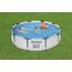 Bestway Steel Pro MAX Frame Pool-Set mit Filterpumpe Ø 305 x 76 cm, lichtgrau, rund & Flowclear™ quadratische Bodenplane, 396 x 396 cm, für Aufstellpools bis Ø 366 cm, blau