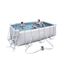 Bestway Frame Pool Power Steel, Set, hellgrau, rechteckig mit Filterpumpe und Sicherheitsleiter, 412 x 201 x 122 cm, grau