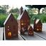 LB H&F 5er Set Häuser Gartendeko Lichthäuser AUFSTELLER Haus Dekoration Dekofigur Herbst Winter Metall Rost (Lichthaus)