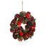 COM-FOUR® Türkranz Weihnachten - Adventskranz mit roten Blumen und Fliegenpilzen - Deko- und Tischkranz für Herbst und Weihnachten - liebevolle Handarbeit (Adventskranz rote Blume - L)