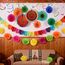 SUNBEAUTY 33PCS Bunte Party Deko Regenbogen Pompons Deko Hanging Fiesta Paper Fans Colourful Garland and Hanging Spiral Garland for Kindergeburtstag Wedding Birthday Mexican Fiesta Cinco De Mayo