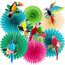 Sunbeauty 12 Stück Hawaii Party Deko Enthält 6 x Papier Fächer, 6 x Tropische Vogeldekoration, Hängende Girlande Papierfächer und Papagei Wabenbälle für Sommerdeko, Hawaii Deko, Dschungel Deko