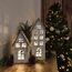 DARO DEKO Holz LED Haus weiß Silber 2er Set - klein und groß