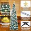 HMASYO 150 cm Pop-Up Lametta Weihnachtsbaum mit 50 Timer-Lichtern, Pfauengrün Zusammenklappbarer Künstlich Schlanken Weihnachtsbaum für den Innenbereich, Zuhause Wohnung Kamin mit Festdekoration
