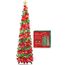 HMASYO 150 cm Pop-Up Lametta Weihnachtsbaum mit 50 Timer-Lichtern, Grün Rot Zusammenklappbarer Künstlich Schlanken Weihnachtsbaum für den Innenbereich, Zuhause Wohnung Kamin mit Festdekoration