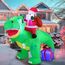 Joiedomi 1.8M/ 6FT Weihnachten aufblasbarer Dinosaurier mit eingebauten LEDs, Blow Up Dinosaurier mit Santa für Weihnachten aufblasbare Outdoor-Dekoration Xmas Party, Outdoor