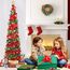 HMASYO 150 cm Pop-Up Lametta Weihnachtsbaum mit 50 Timer-Lichtern, Grün Rot Zusammenklappbarer Künstlich Schlanken Weihnachtsbaum für den Innenbereich, Zuhause Wohnung Kamin mit Festdekoration